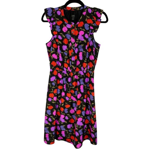 NWOT, J.Crew, Size 2, Black & Pink 100% Silk Dress, Bright, Boho, Colorful - Picture 1 of 8